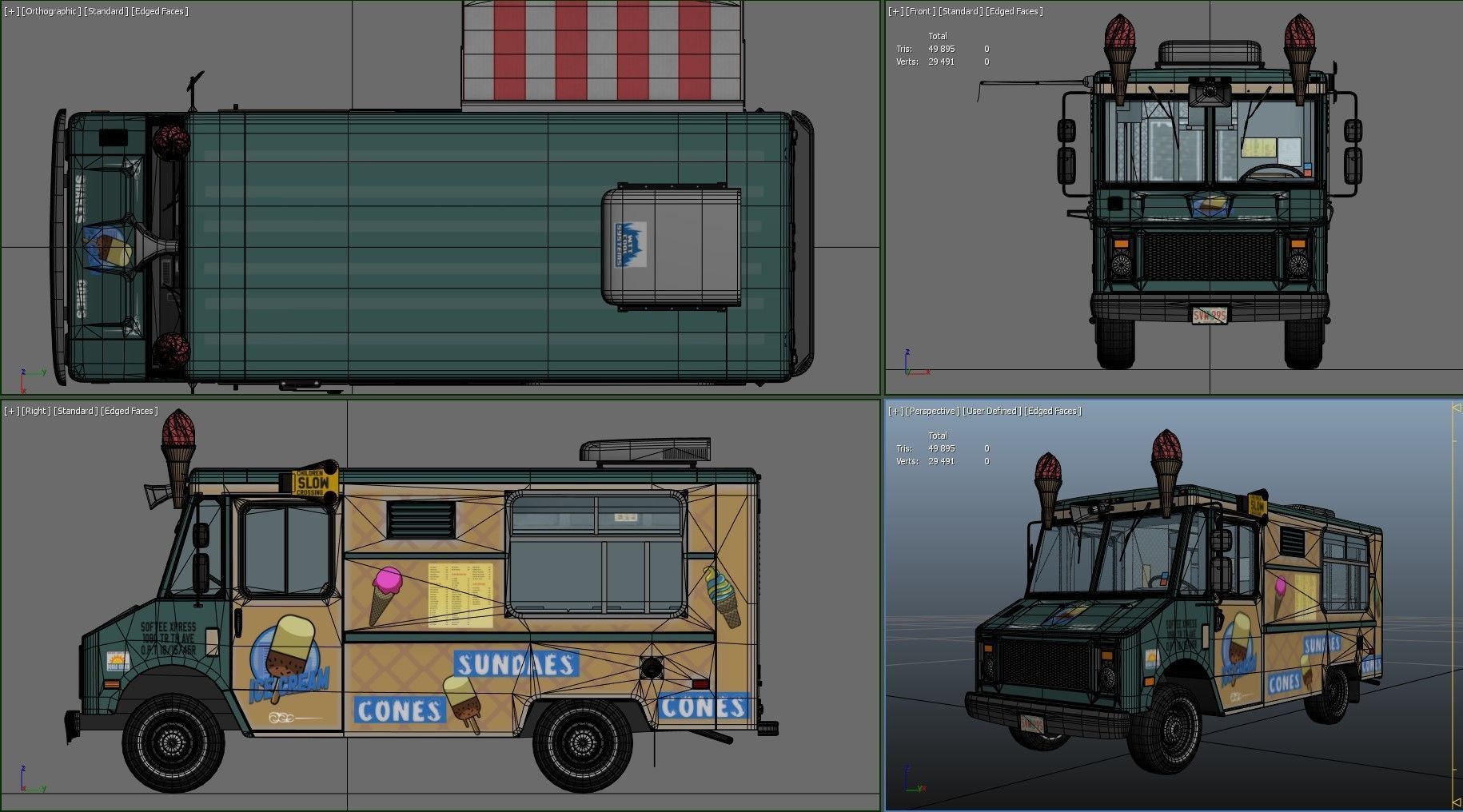 Icecream food truck Low-poly 3D model_43