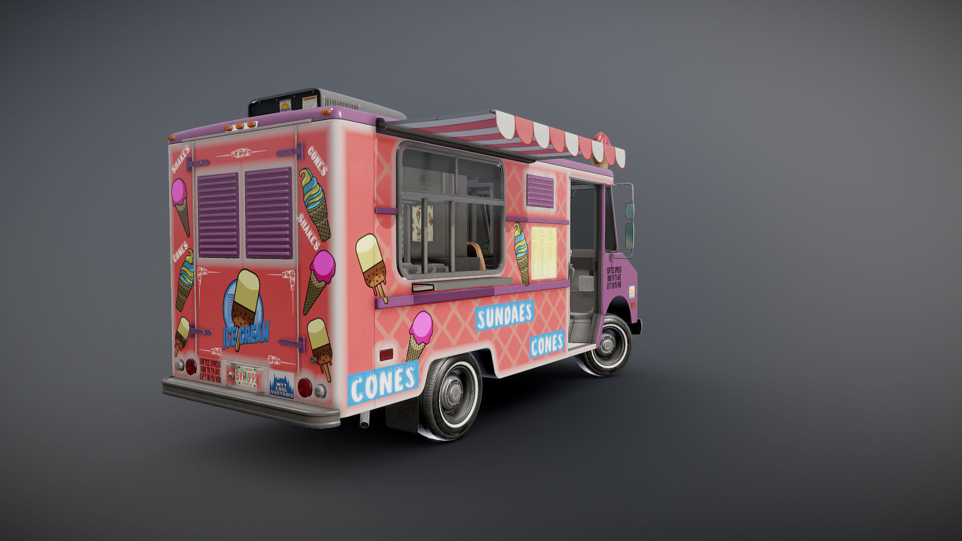 Icecream food truck Low-poly 3D model_22