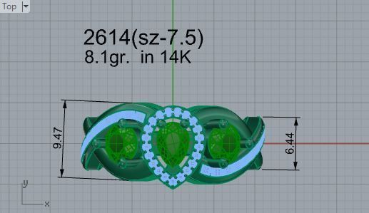 Green Gallant 3-Stone Diamond ring 2614 3D print model 3D print model_5