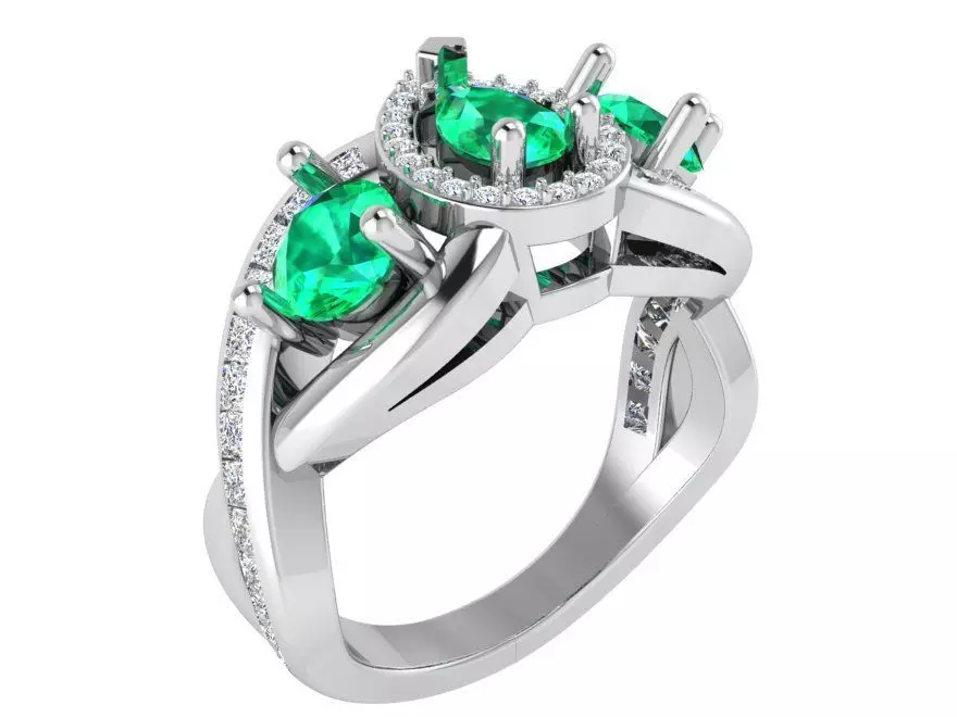 Green Gallant 3-Stone Diamond ring 2614 3D print model 3D print model_0