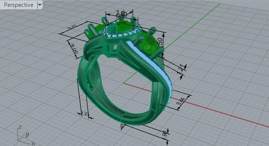 Green Gallant 3-Stone Diamond ring 2614 3D print model 3D print model_8