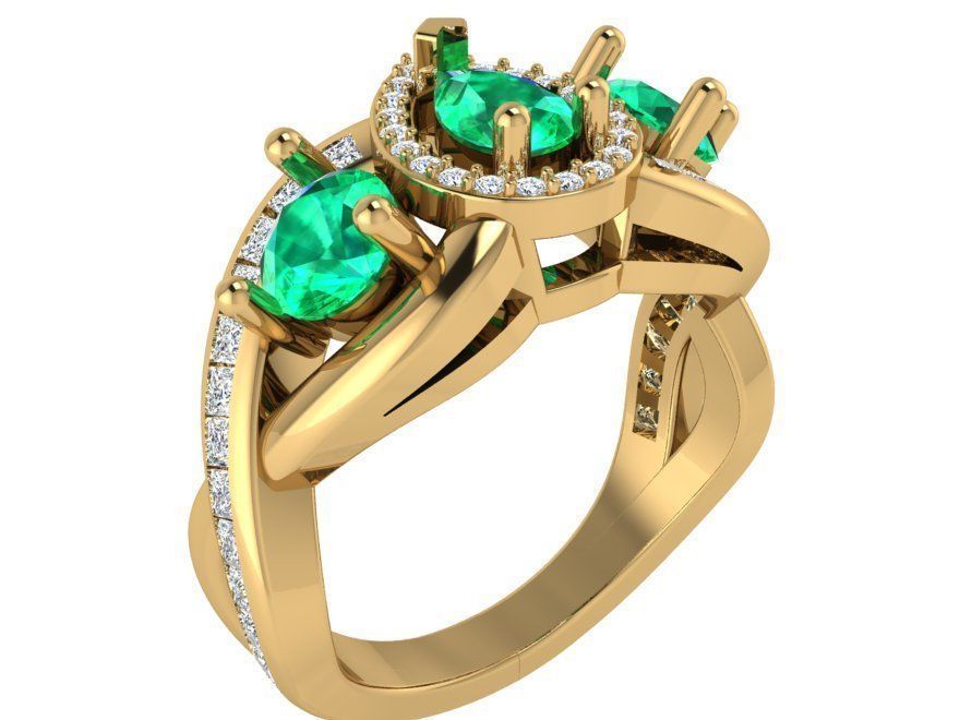 Green Gallant 3-Stone Diamond ring 2614 3D print model 3D print model_1