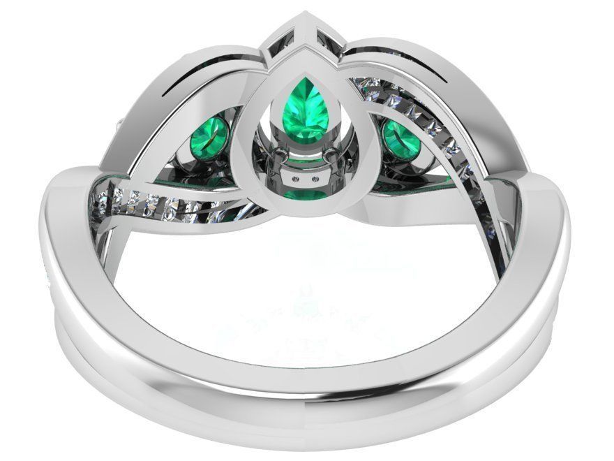 Green Gallant 3-Stone Diamond ring 2614 3D print model 3D print model_4
