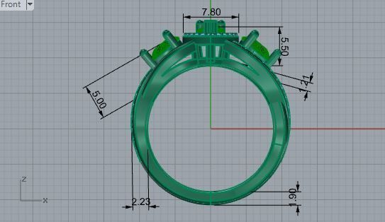 Green Gallant 3-Stone Diamond ring 2614 3D print model 3D print model_6