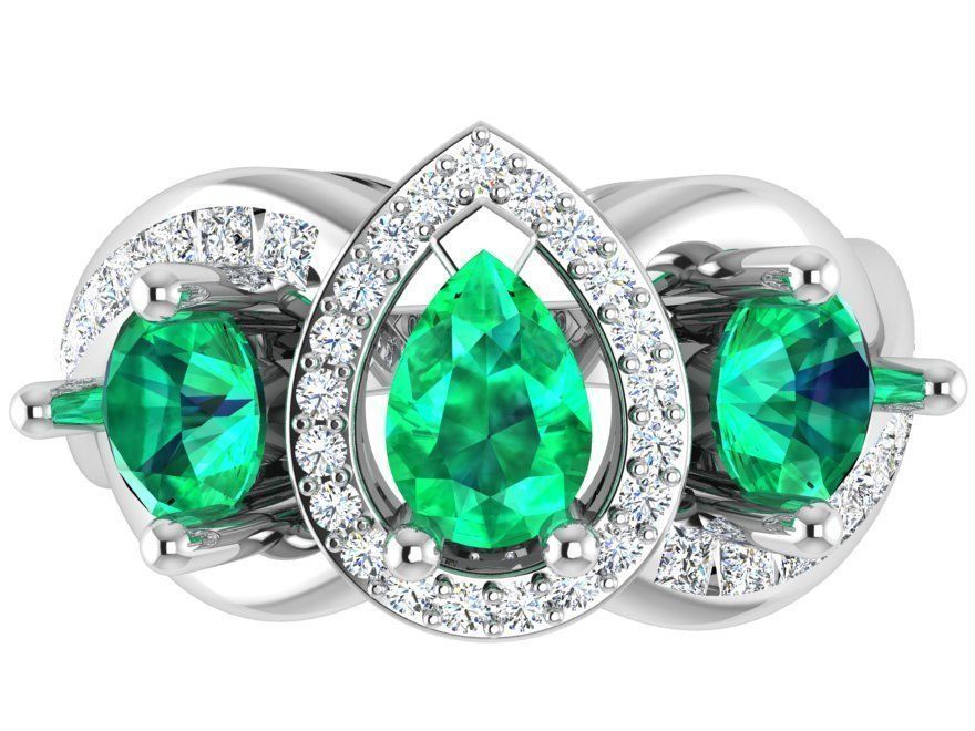 Green Gallant 3-Stone Diamond ring 2614 3D print model 3D print model_3
