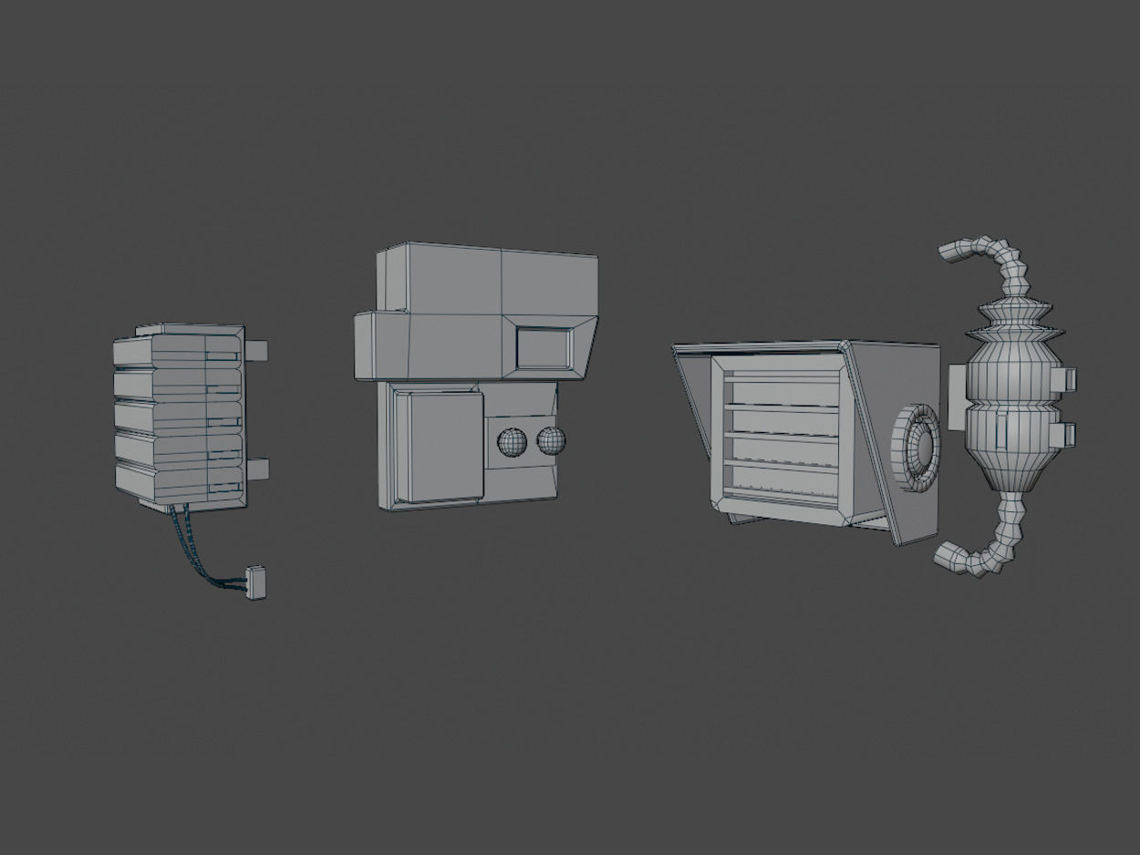 Low poly cyber punk streetlight set Low-poly 3D model_5