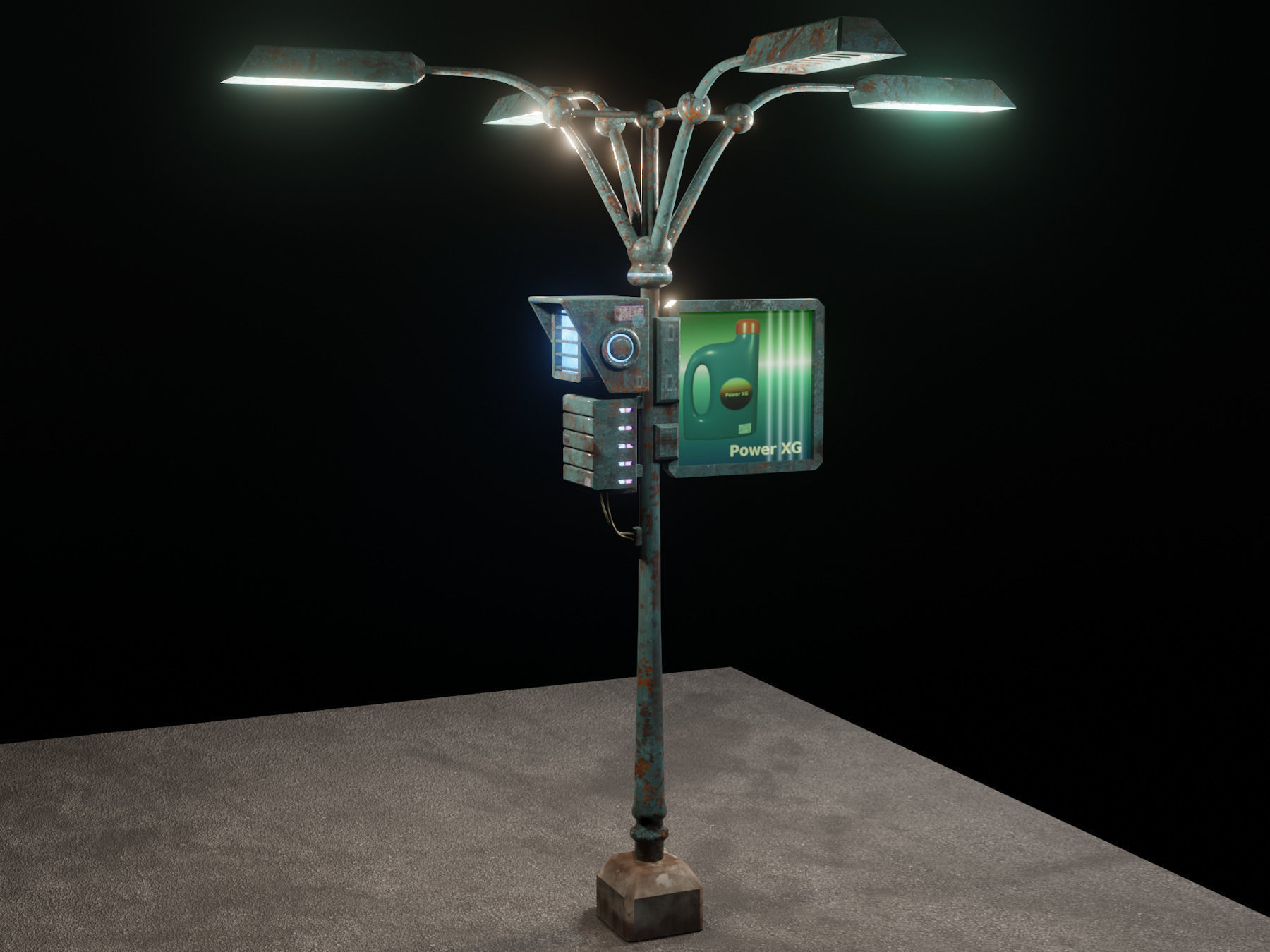 Low poly cyber punk streetlight set Low-poly 3D model_1