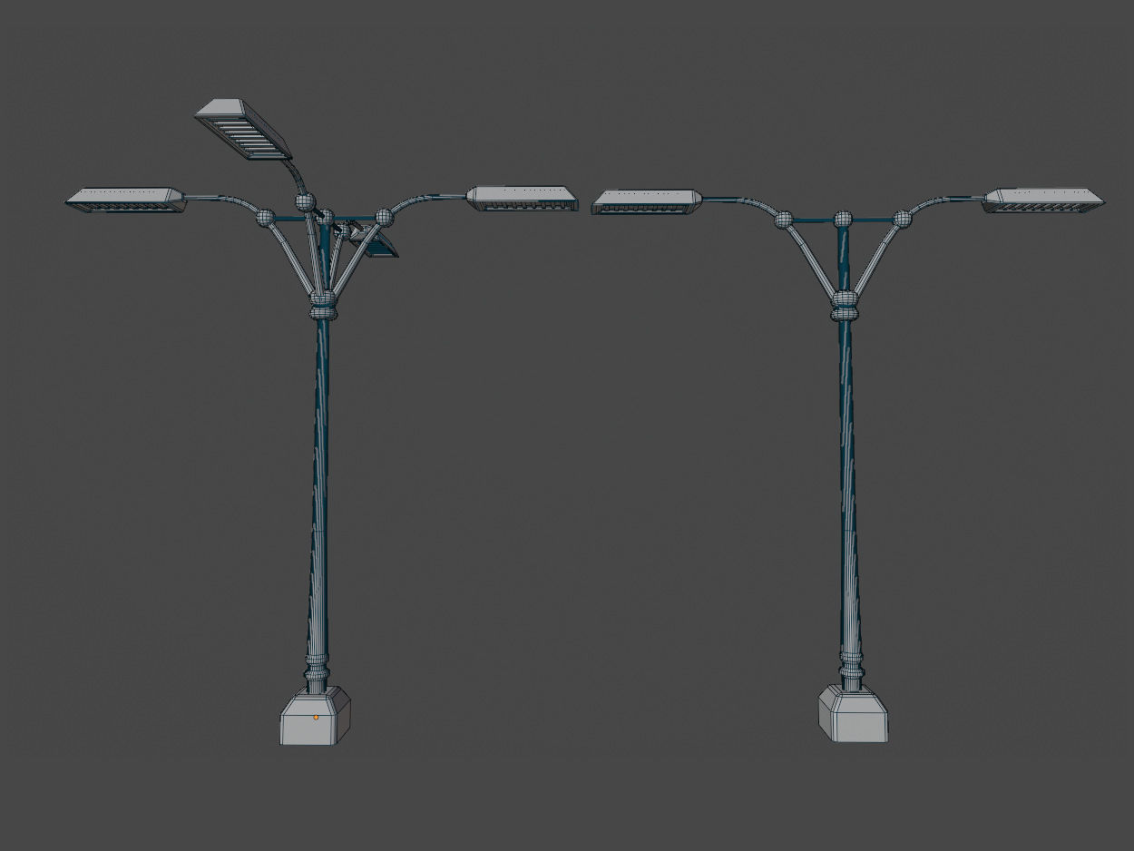 Low poly cyber punk streetlight set Low-poly 3D model_4