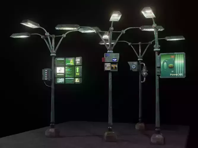 Low poly cyber punk streetlight set Low-poly 3D model