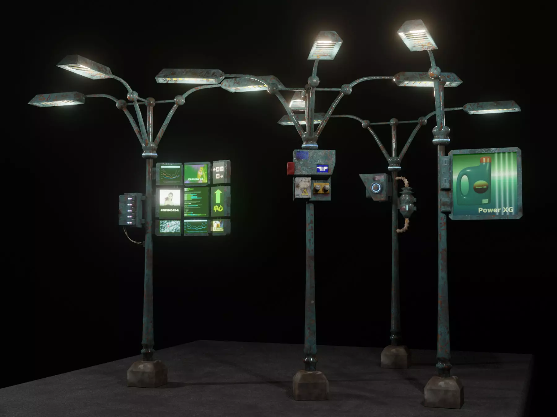 Low poly cyber punk streetlight set Low-poly 3D model_0