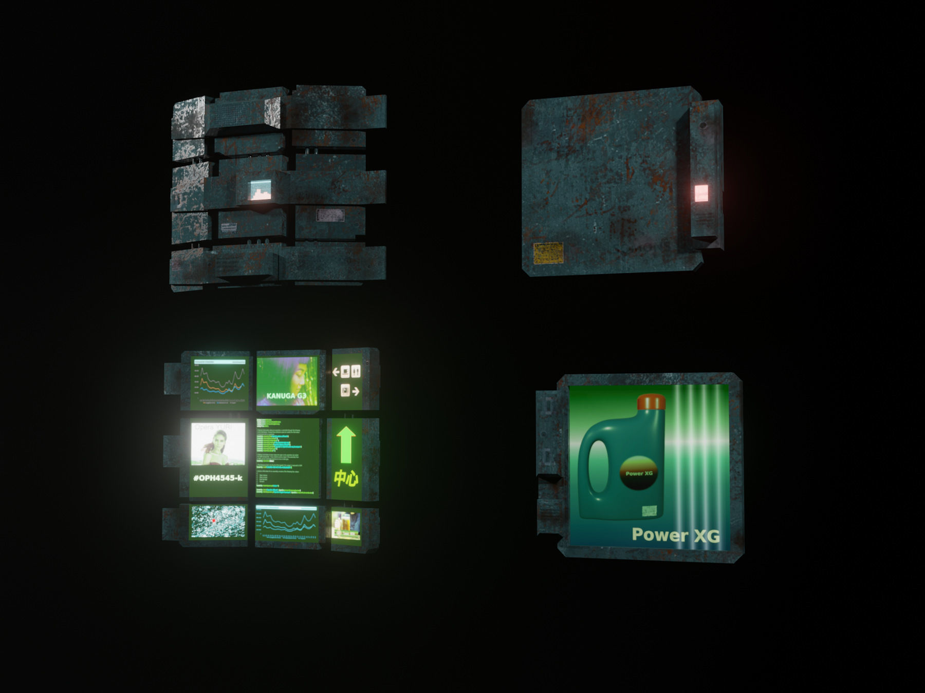 Low poly cyber punk streetlight set Low-poly 3D model_2