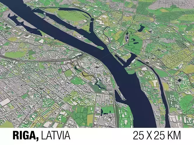 Riga Latvia 25x25km City Map