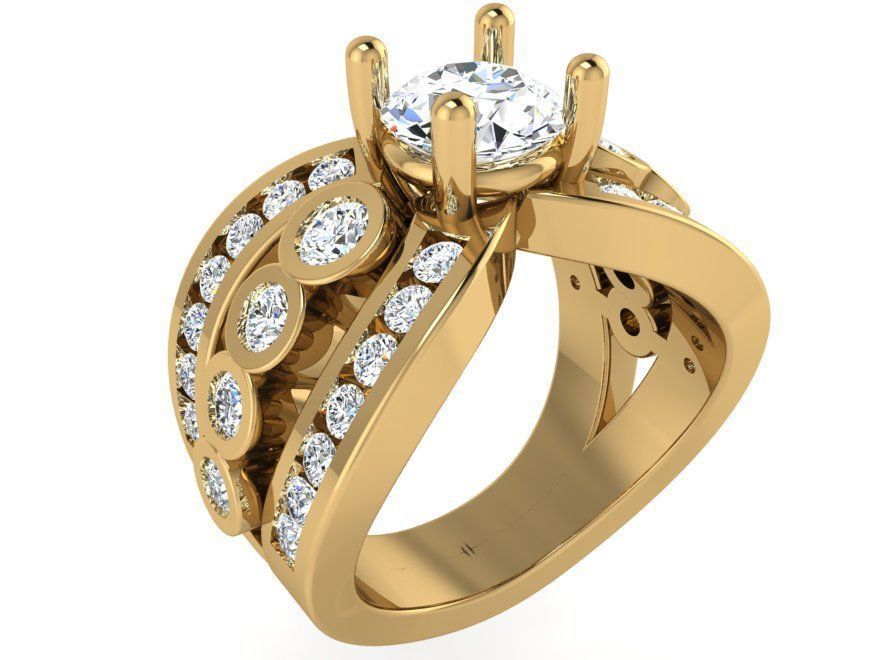 Princely 3-Row Diamond ring 2621 3D print model 3D print model_1