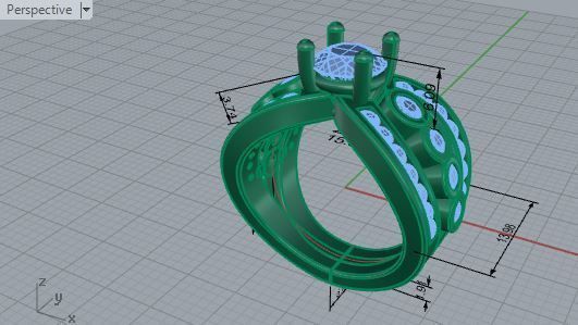 Princely 3-Row Diamond ring 2621 3D print model 3D print model_7