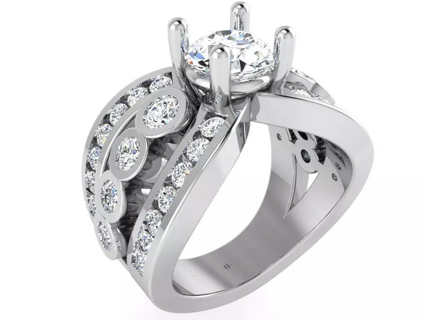 Princely 3-Row Diamond ring 2621 3D print model 3D print model_0