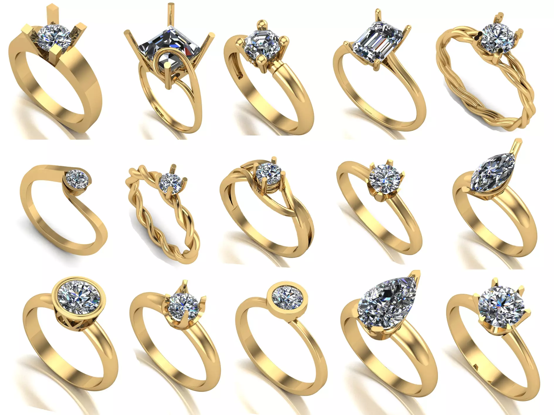 Collection of 15 designed solitaire engagement rings 3D print model_0