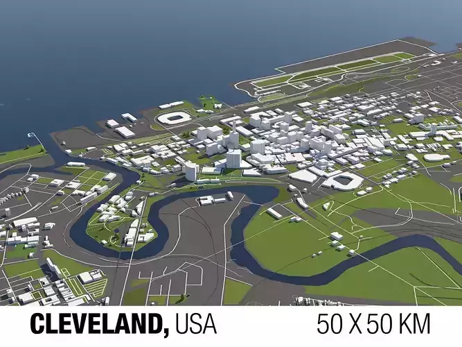 Cleveland 50x50km City Map 3D model