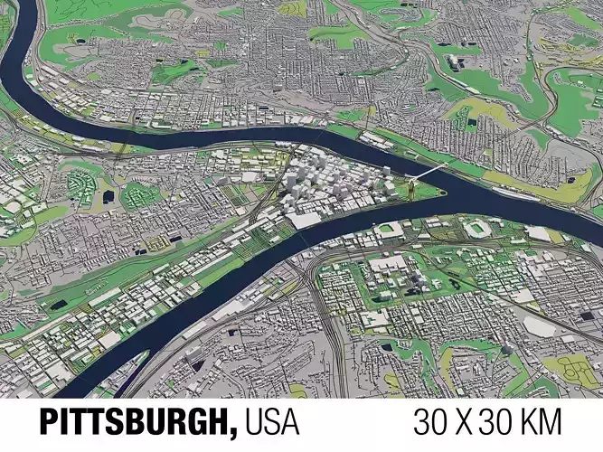 Pittsburgh 30x30km City Map