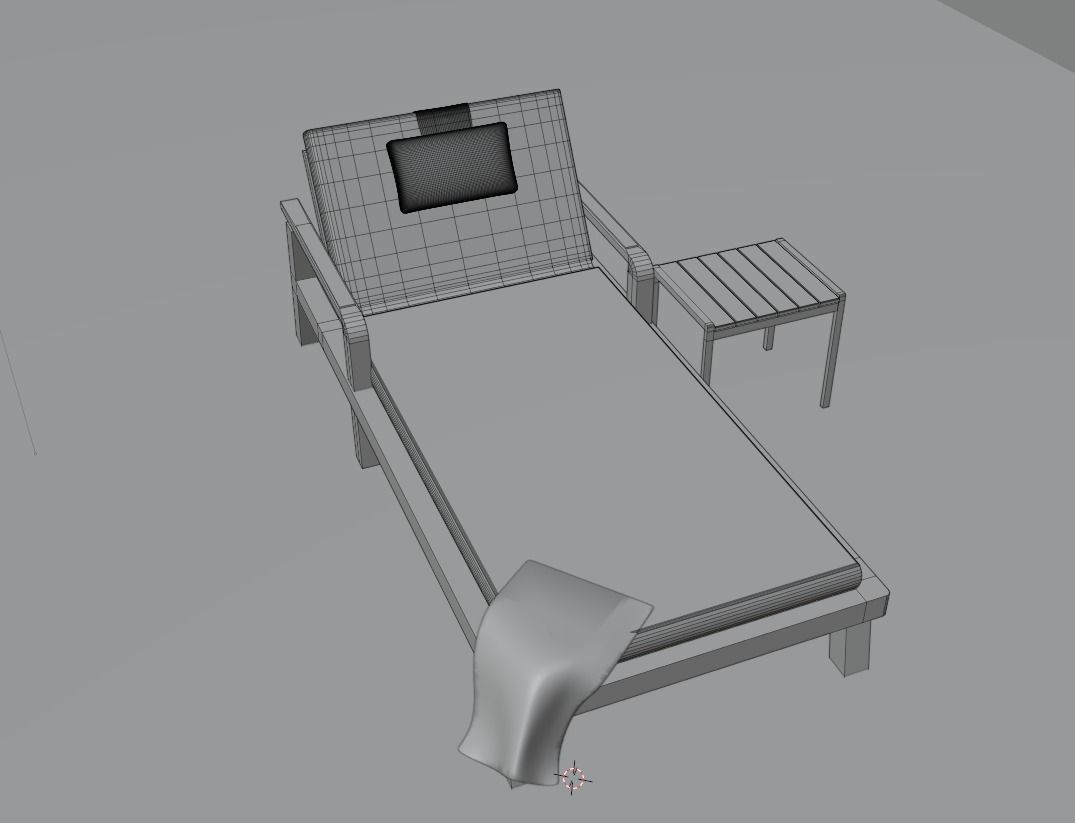Sunbed model with towel and table 3D model_3