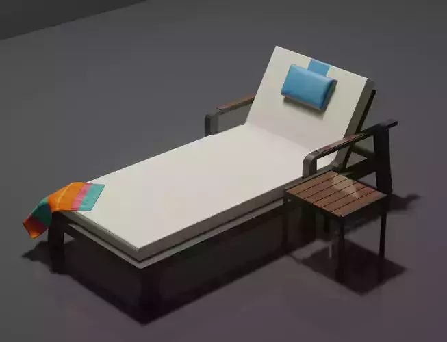 Sunbed model with towel and table