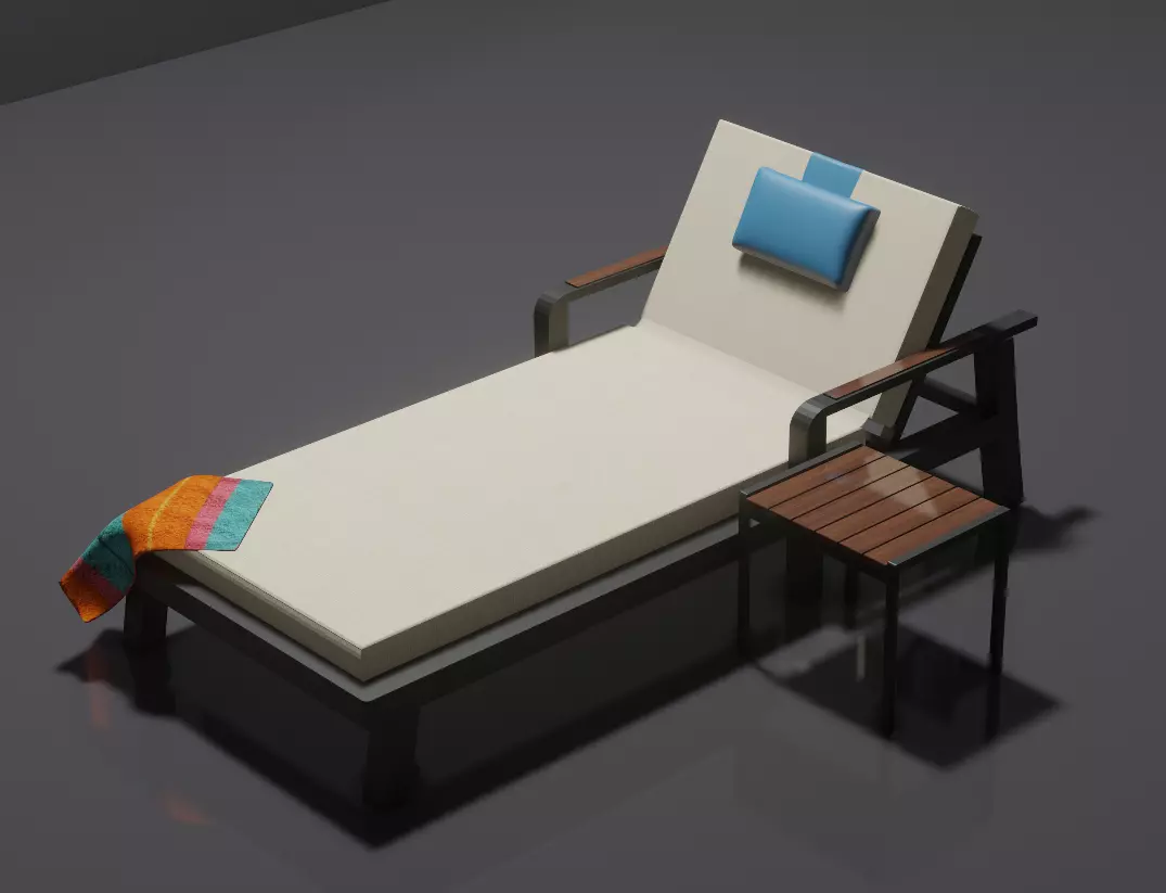 Sunbed model with towel and table 3D model_0