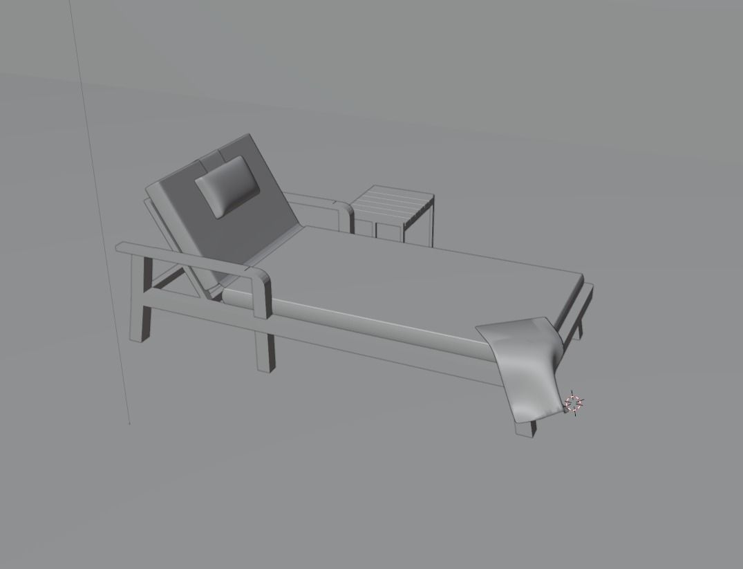 Sunbed model with towel and table 3D model_2