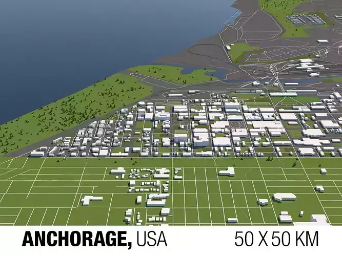 Anchorage USA 50x50km City Map