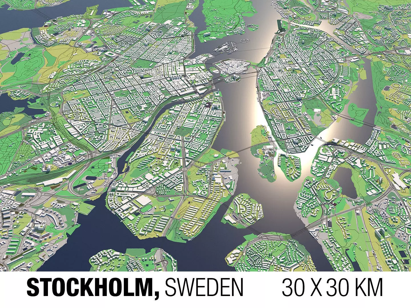 Stockholm Sweden 30x30km City Map 3D model