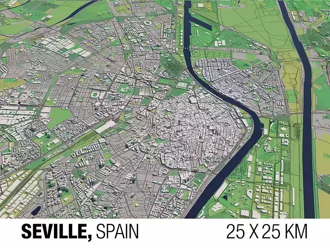 Seville Spain 25x25km City Map