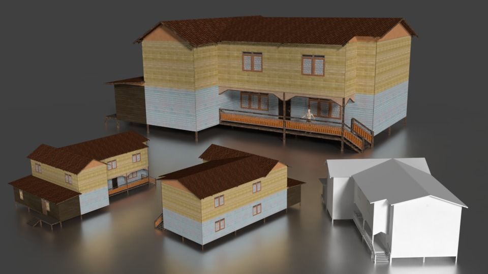 Rumah kayu panggung tingkat 001-002 3D model_5