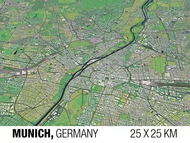 Munich Germany 25x25km City Map