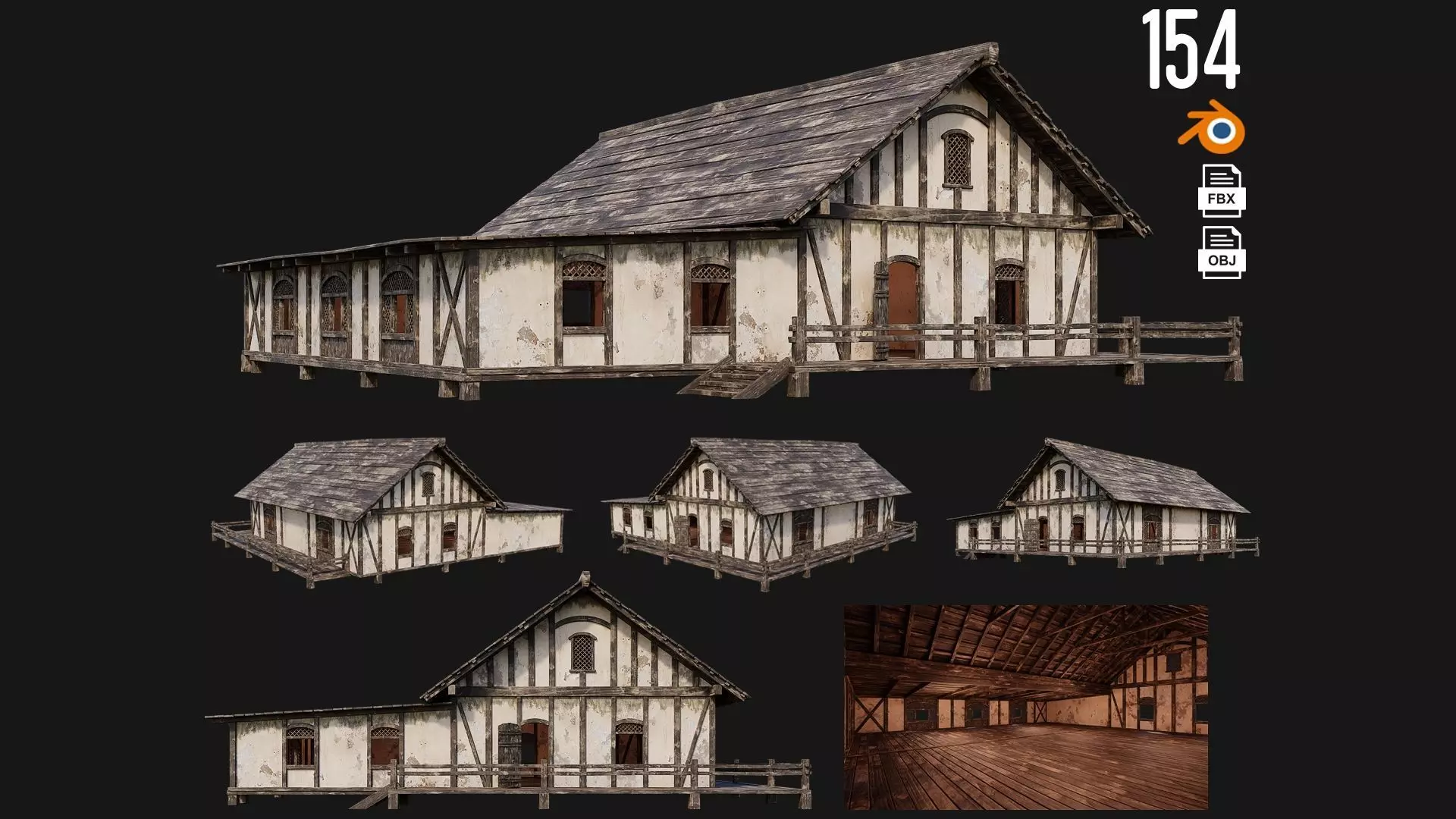 Old Medieval House 4K Textures GameReady 154 Low-poly 3D model_0