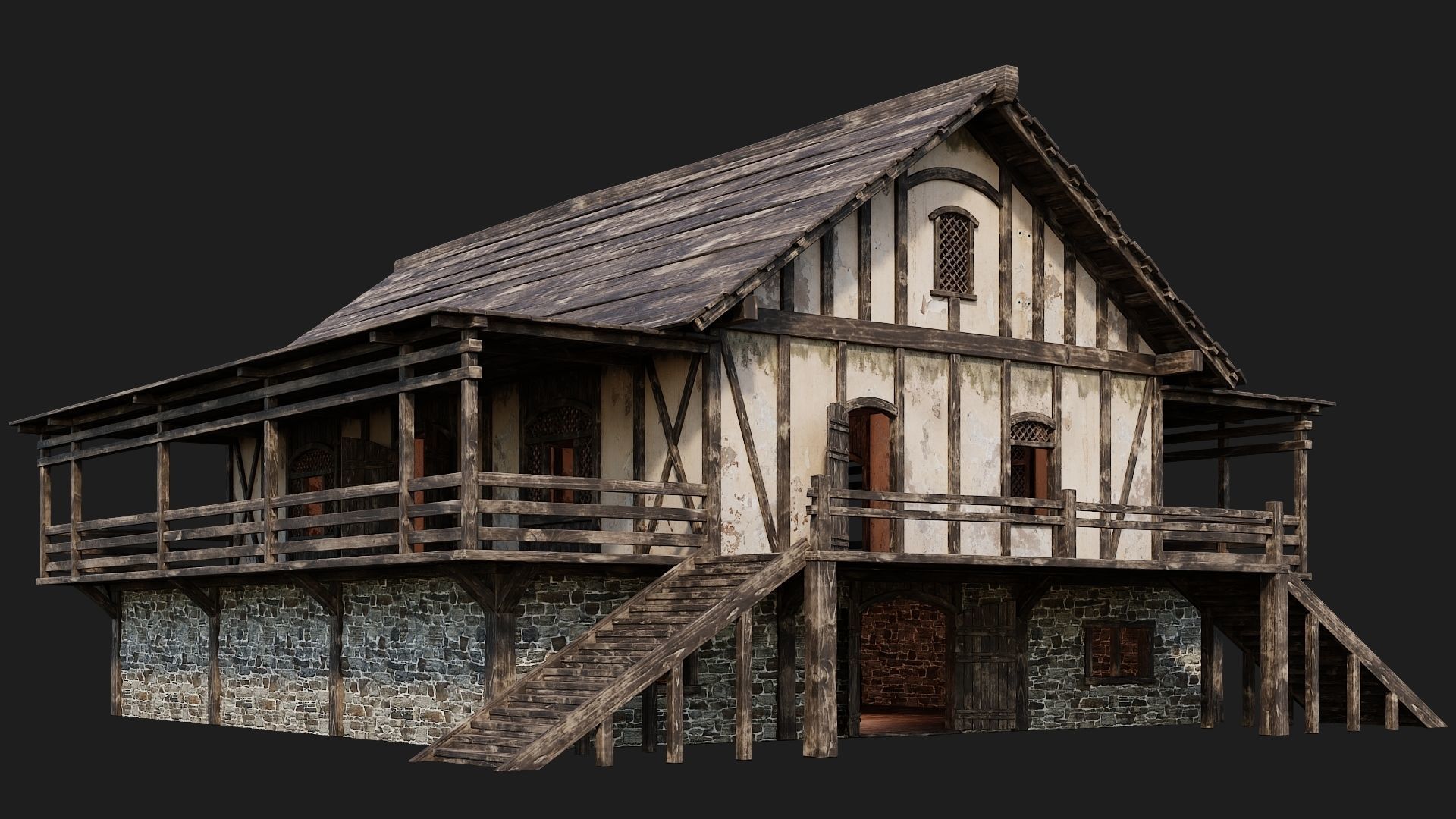 Old Medieval House 4K Textures GameReady 156 Low-poly 3D model_1
