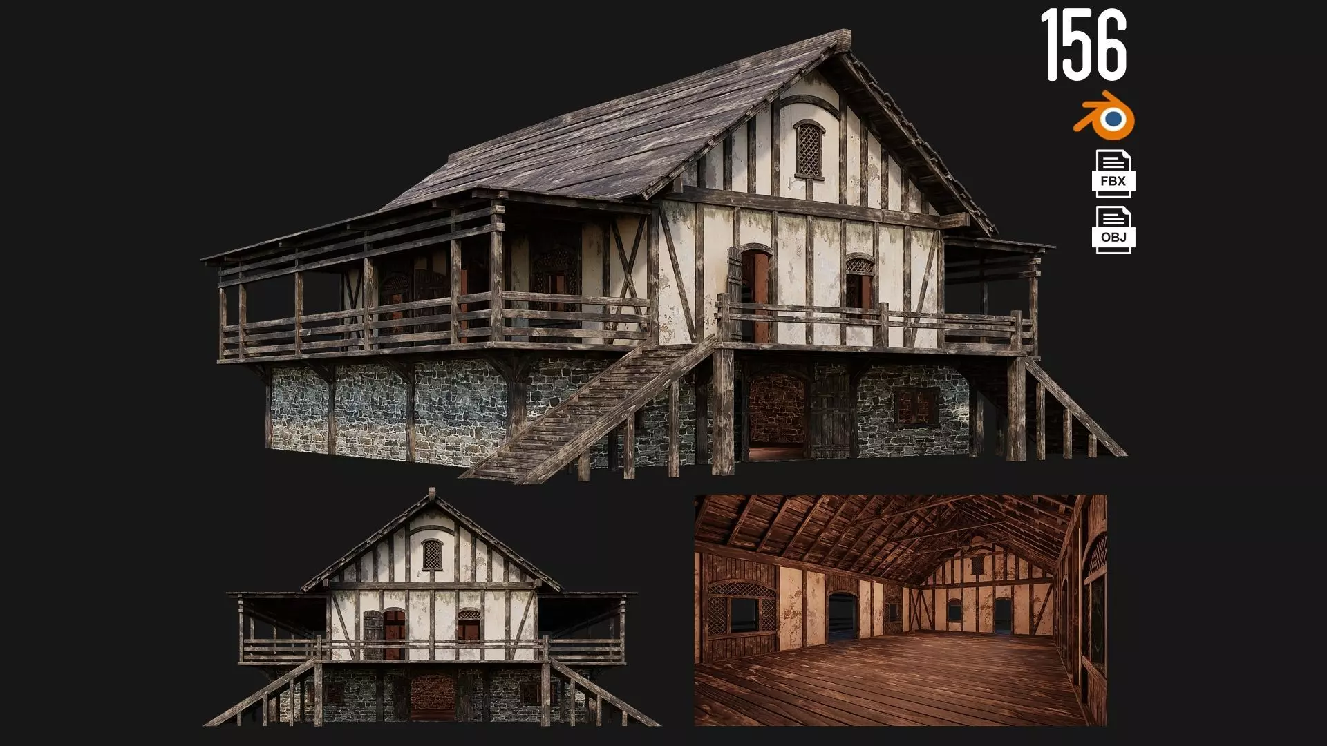 Old Medieval House 4K Textures GameReady 156 Low-poly 3D model_0