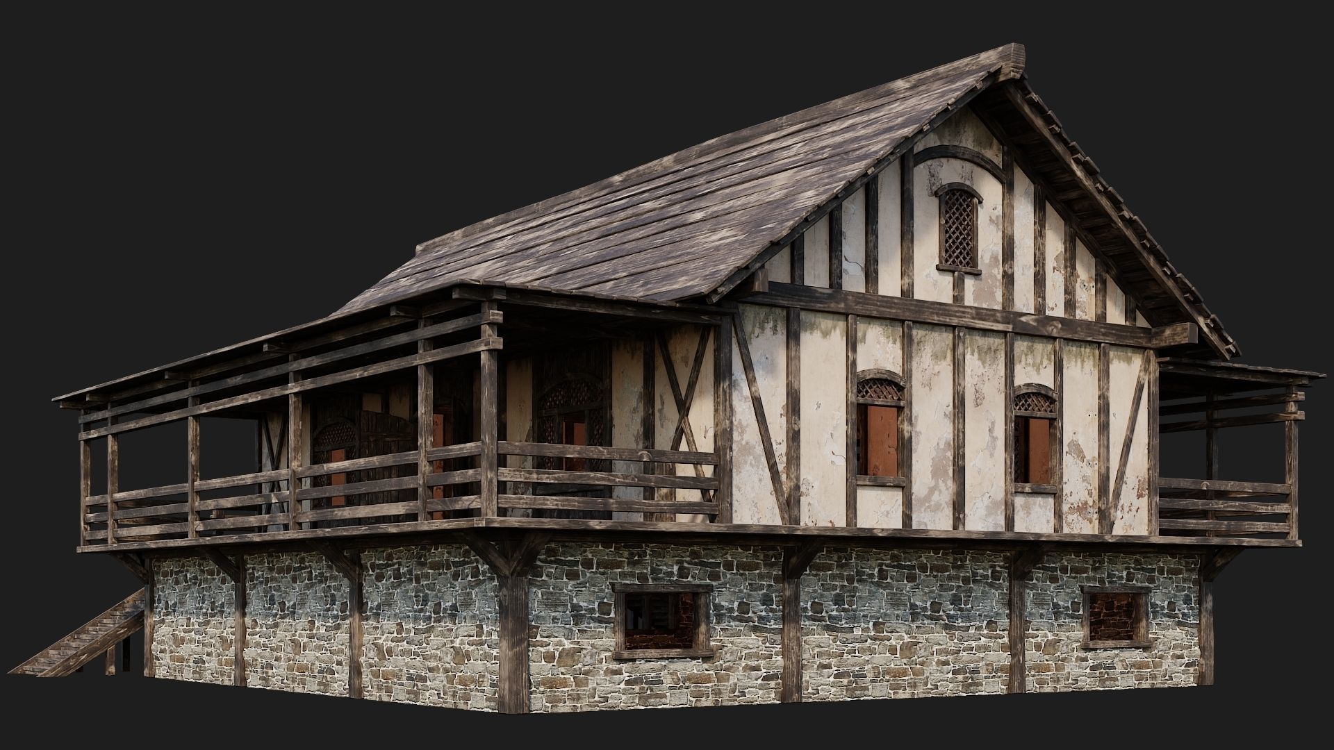 Old Medieval House 4K Textures GameReady 156 Low-poly 3D model_9