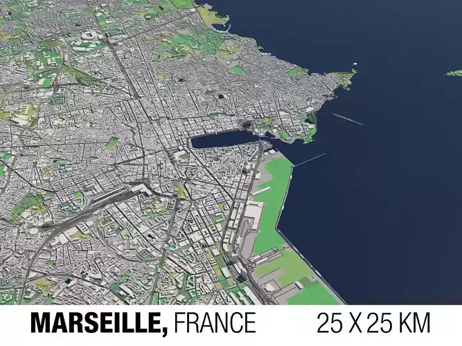 Marseille France 25x25km City Map 3D model