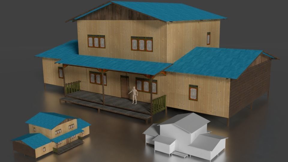 Rumah kayu panggung tingkat 003-004 3D model_5