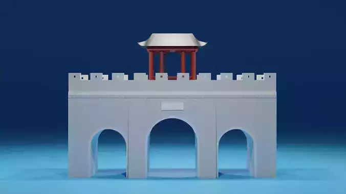 Chinese Stone Bridge Gate and Pavilion