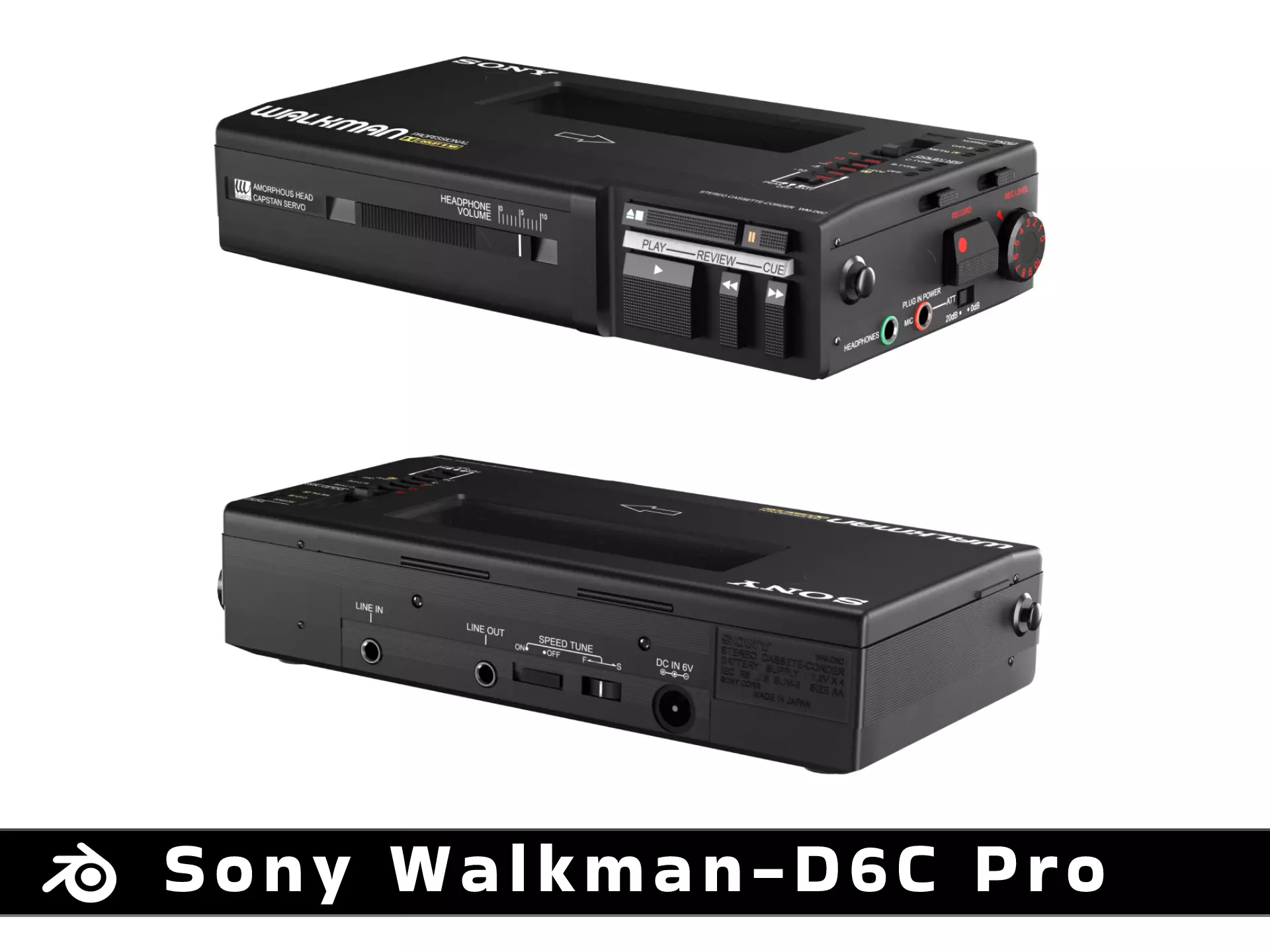Used SonyWalkman-DC6 Portable Stereo Cassette Recorder Low-poly 3D model_0