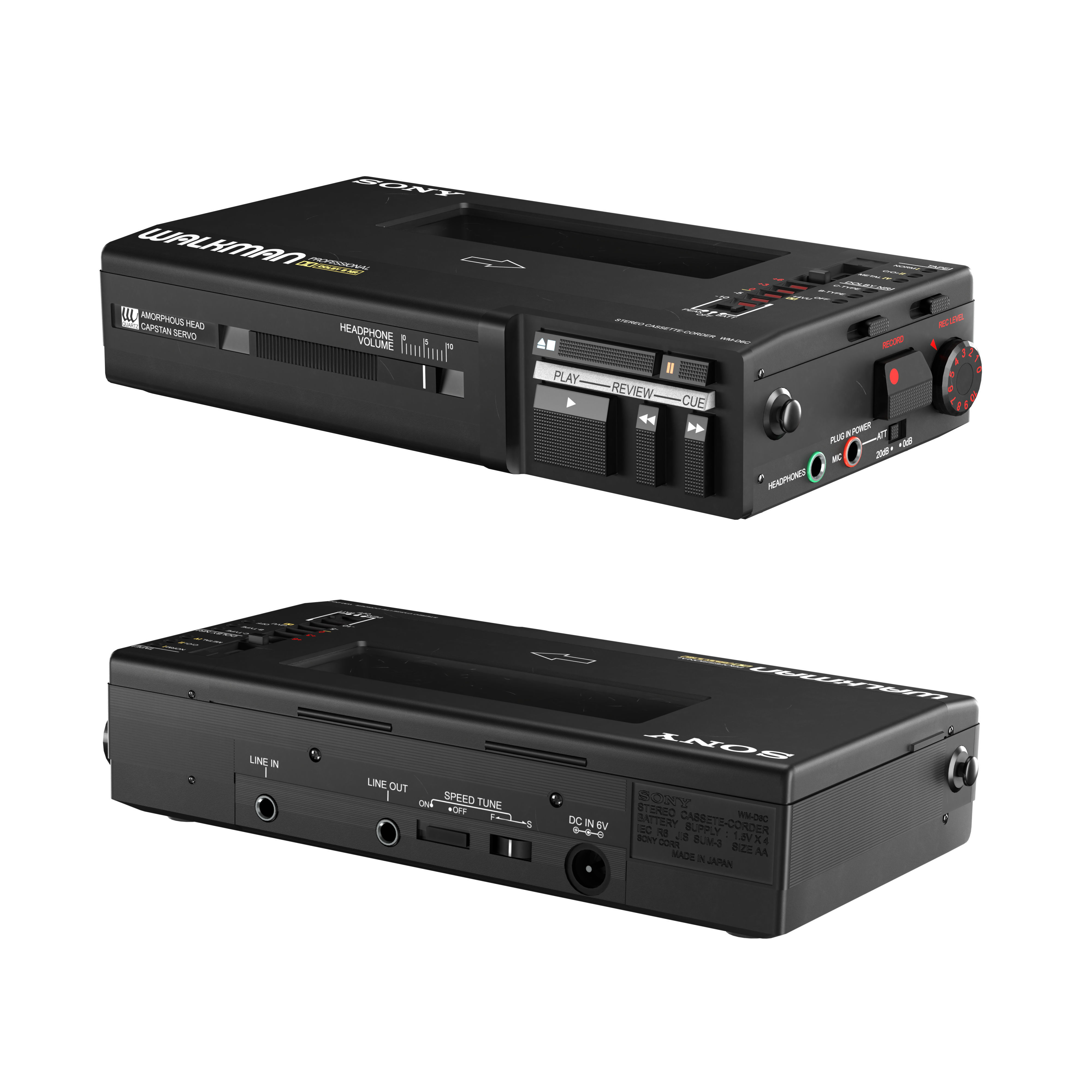 Used SonyWalkman-DC6 Portable Stereo Cassette Recorder Low-poly 3D model_1