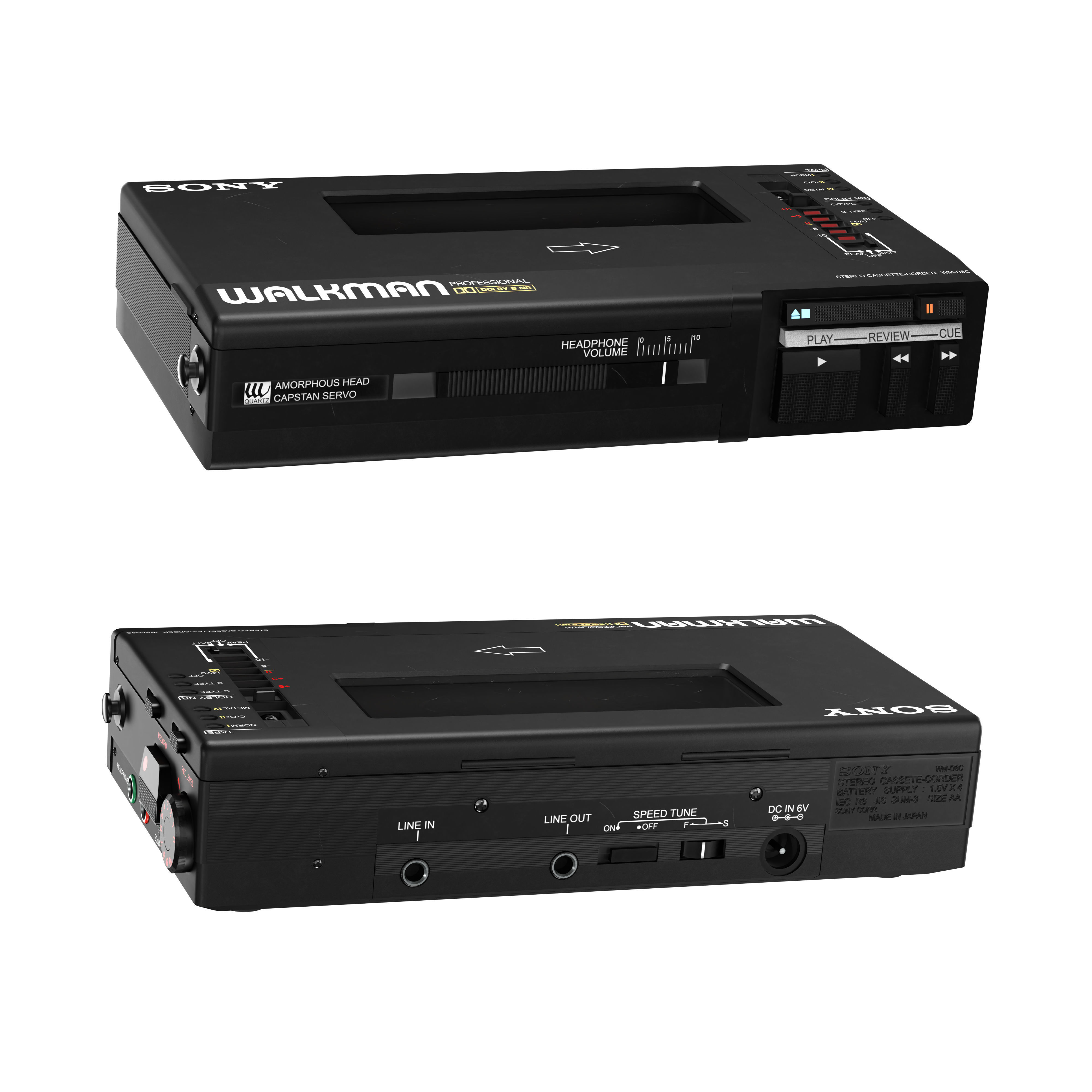 Used SonyWalkman-DC6 Portable Stereo Cassette Recorder Low-poly 3D model_2