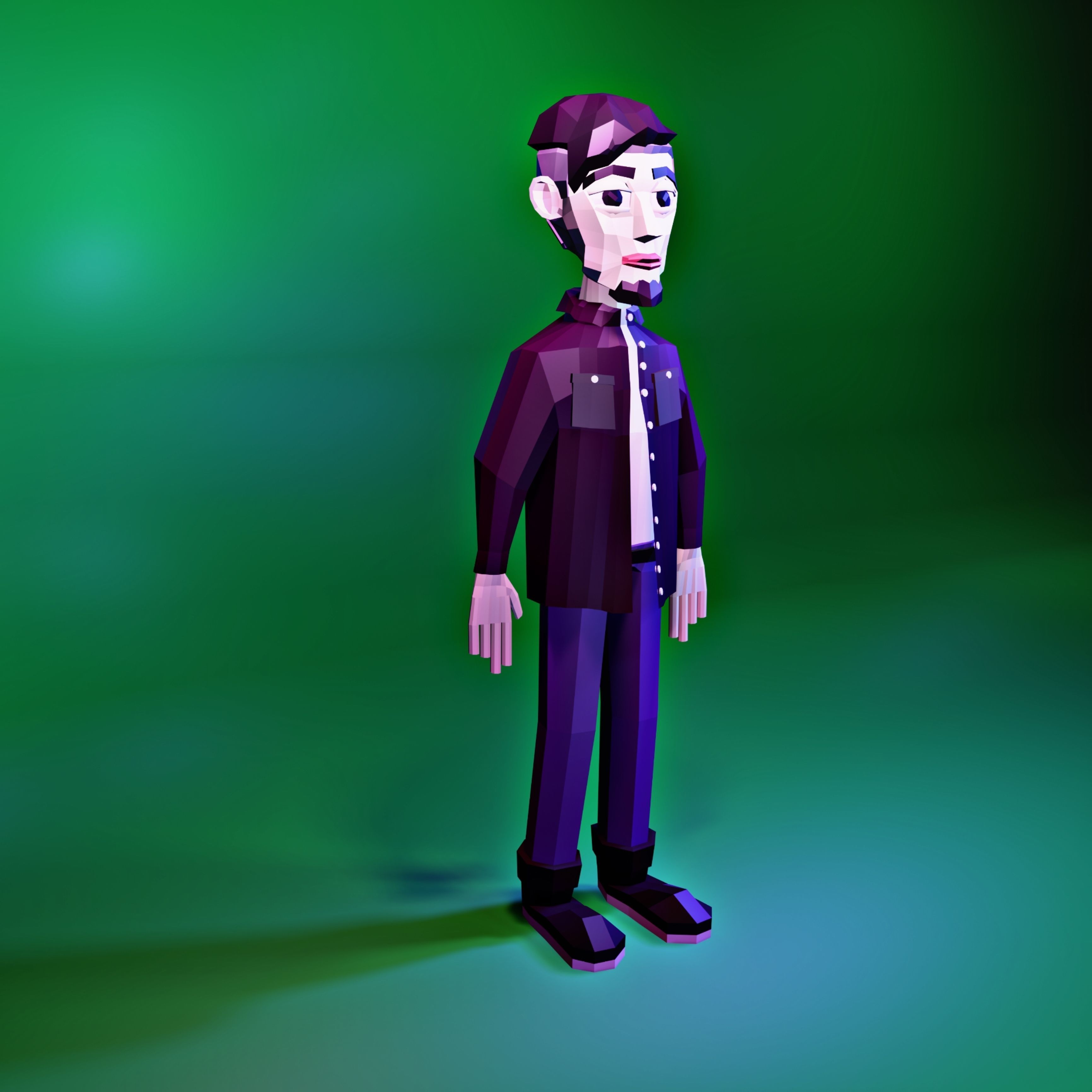 low poly character cartoon Low-poly 3D model_2