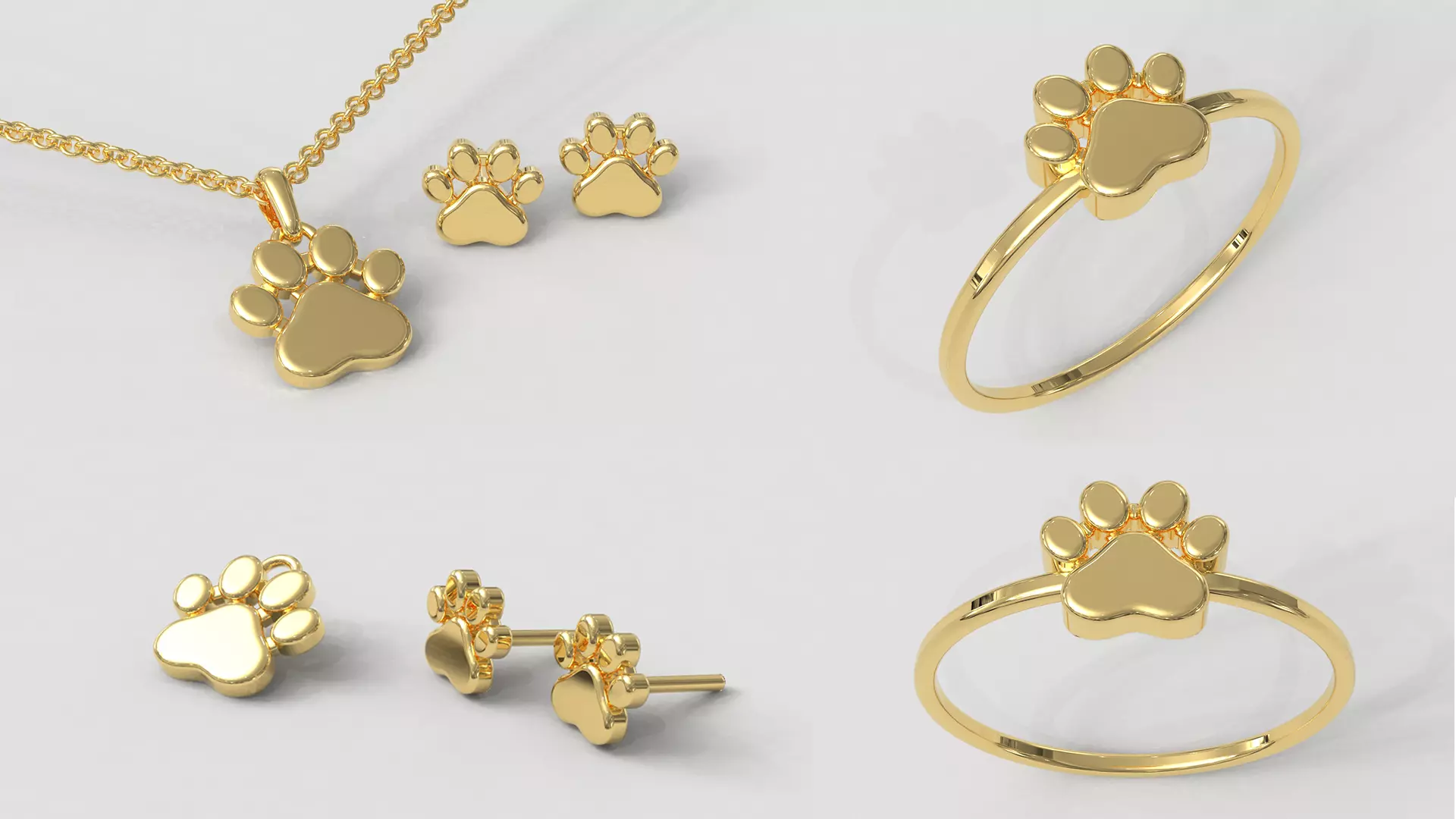 Paw Ring  Earrings Pendant  3D Model Collection_0