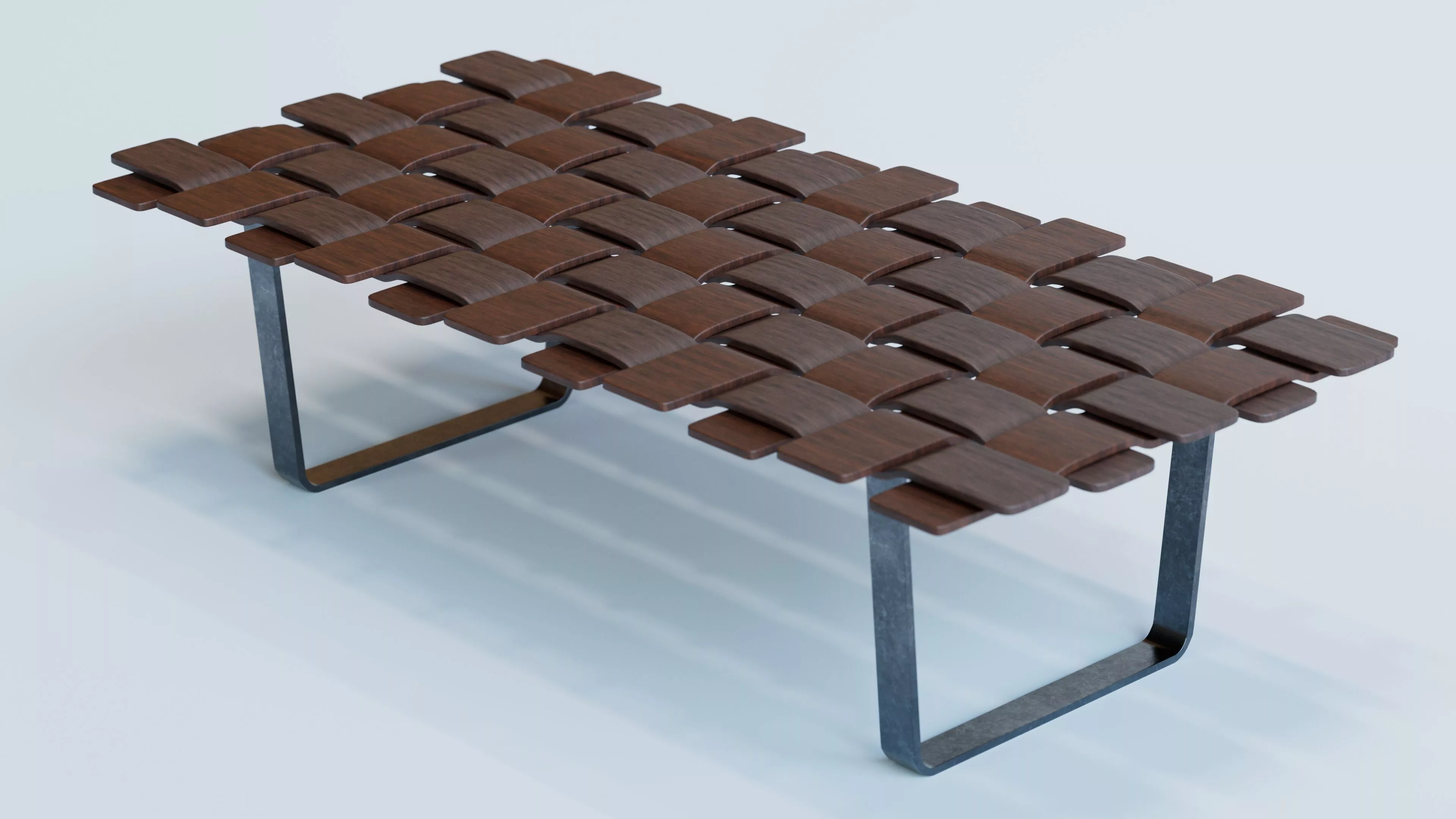 Walnut Grid Bench 3D model