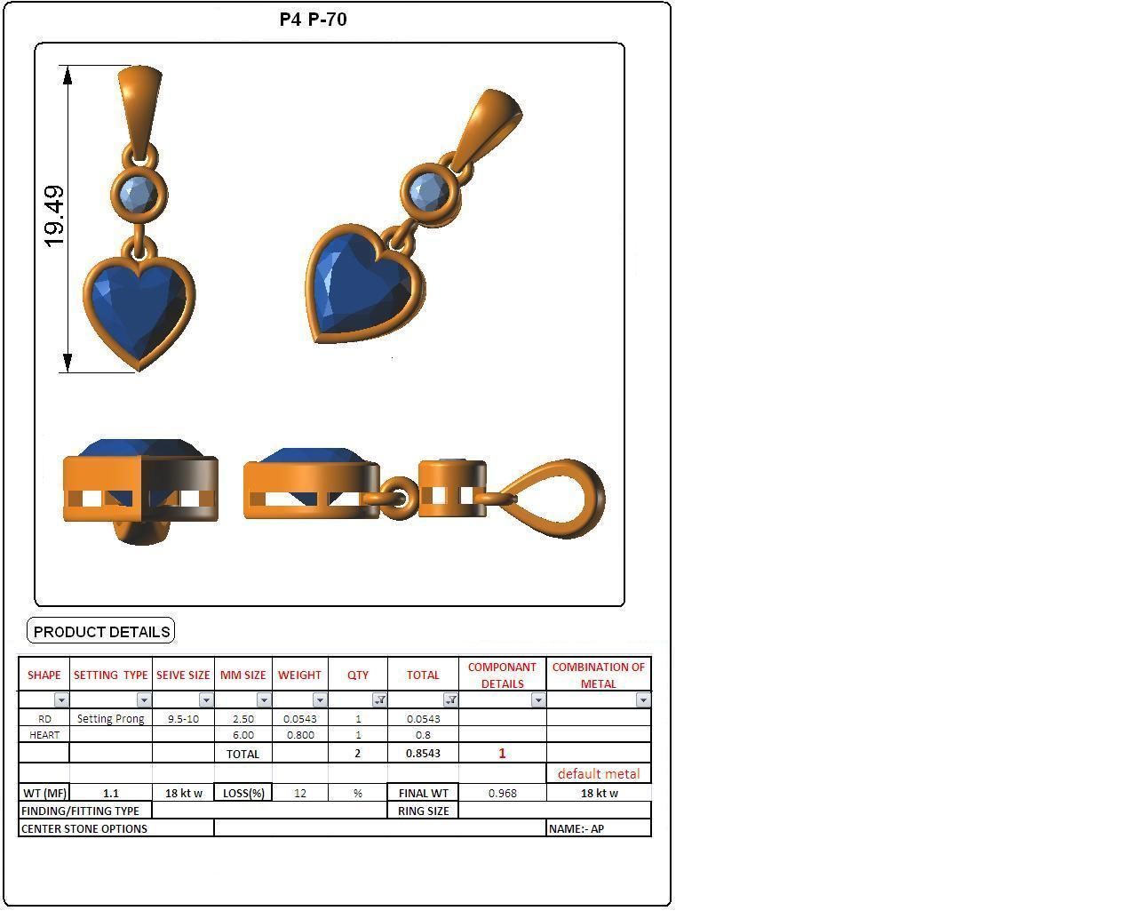 Women Ruby Heart light weight pendant 3dm stl render detail 3D print model_3