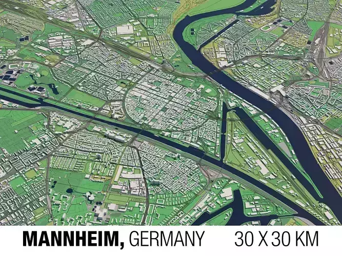 Mannheim Germany 30x30km City Map
