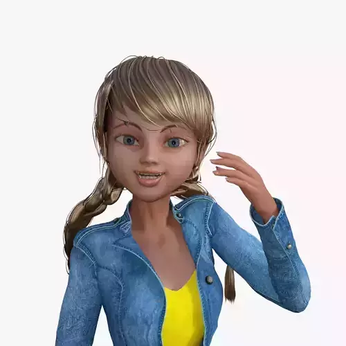 Cartoon Girl in Jeans Jacket and Pants Rigged