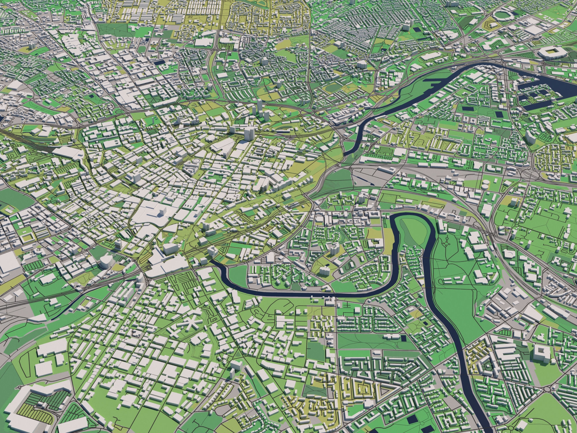 Manchester UK 25x25km City Map 3D model_1