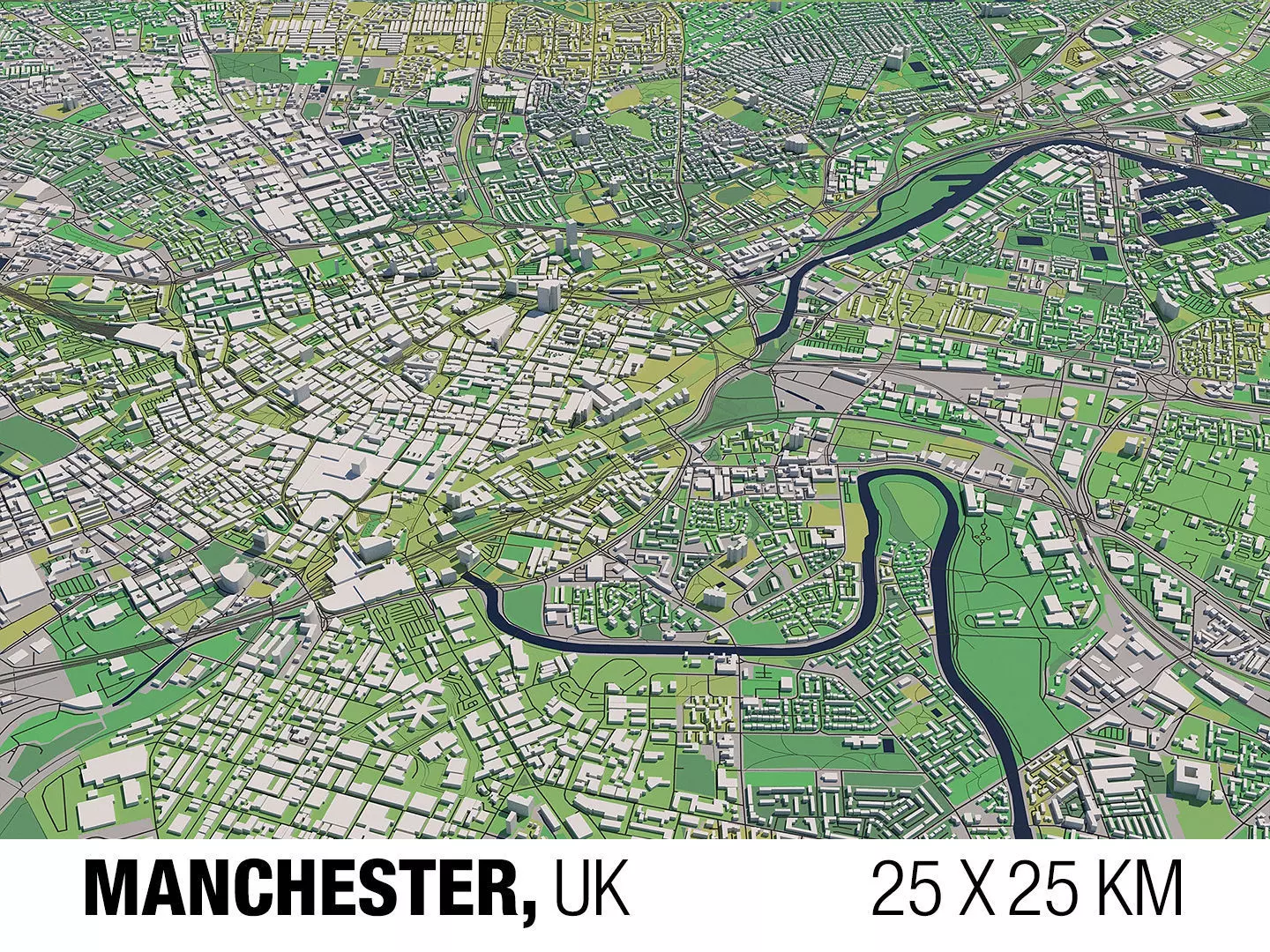 Manchester UK 25x25km City Map 3D model_0