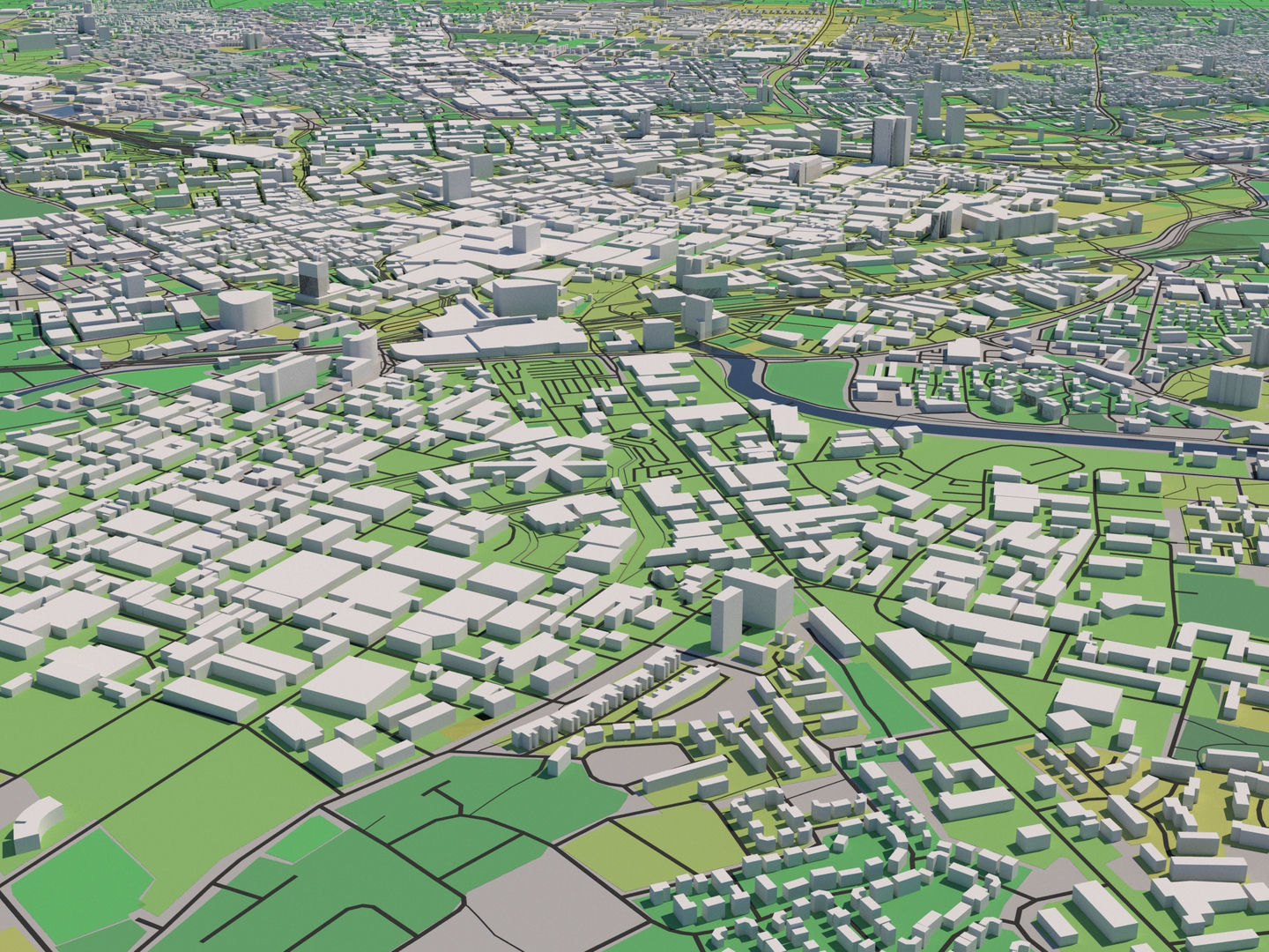 Manchester UK 25x25km City Map 3D model_5